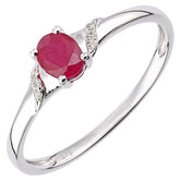 0.47ct Oval Ruby and Pave Set Diamond Ring in UK Hallmarked 9ct White Gold